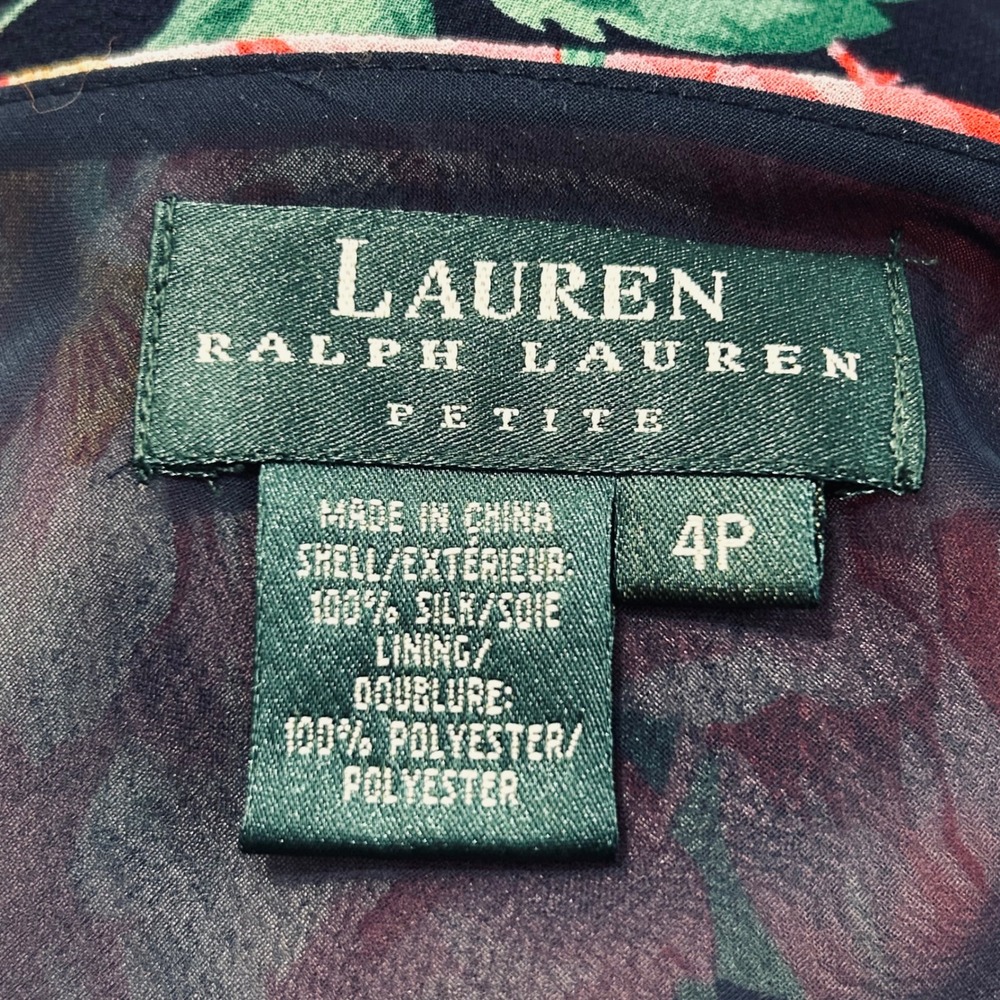 Lauren Ralph Lauren Petite Silk Floral Tiered Ruffle Skirt Black Pink Rose 4P - Picture 5 of 7